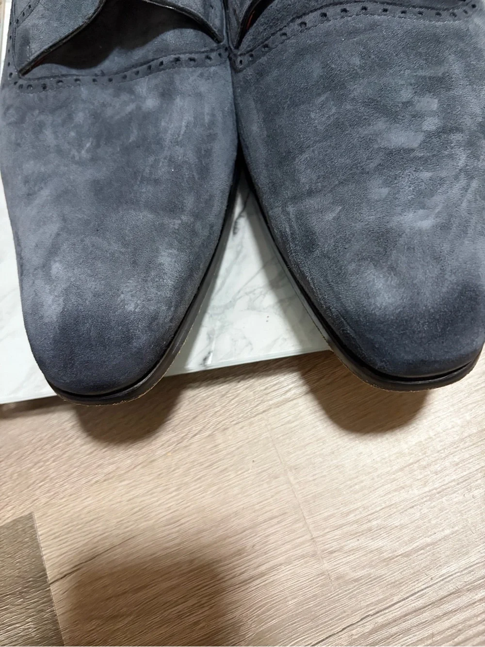 Mezlan Slate Gray Suede Lace-Up Dress Shoes with Orange Interior